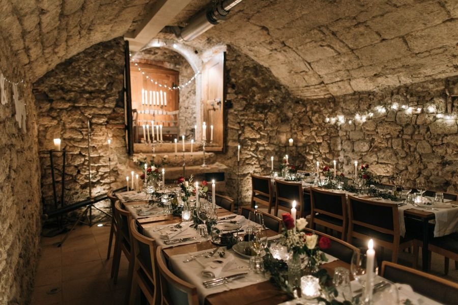 Wedding dinner table with candles